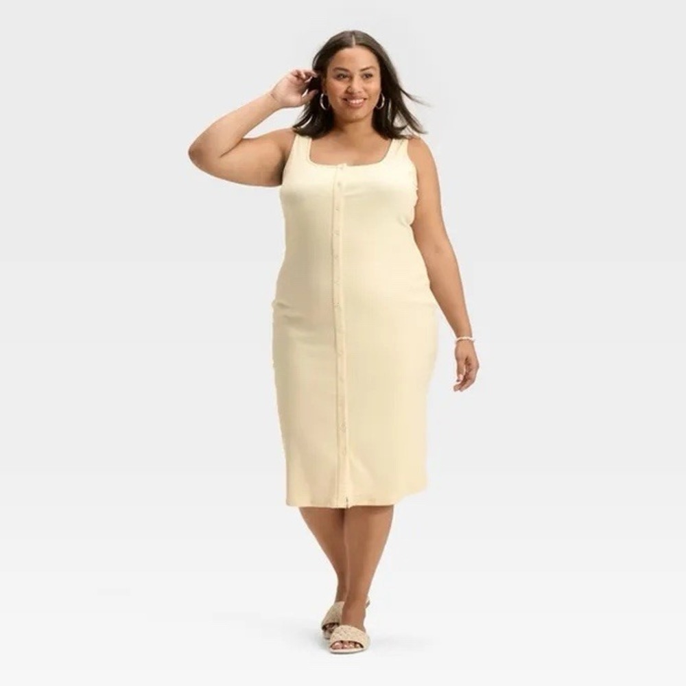 A New Day Women's Knit Button-Front Midi Dress Cream Size XXL